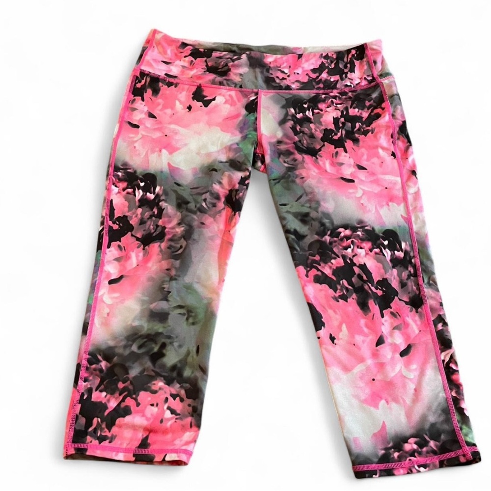 Athleta Chaturanga Bloom Capri Multi Color Crop Leggings XL Pink Black - Picture 1 of 5